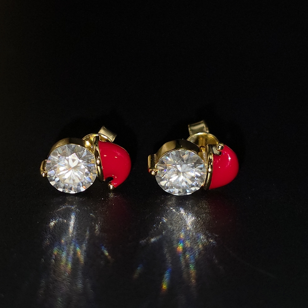 Elegant Gold and Red Stud Earrings